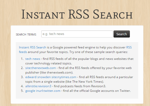 Instant RSS Search
