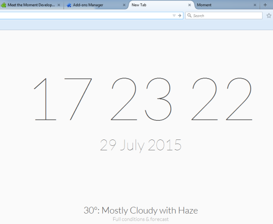 Moment- free Firefox plugin to customize new tab