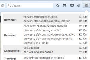 Privacy Settings- Firefox add-on to turn on or off built-in privacy settings
