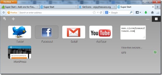 Super Start- free Firefox add-on to customize new tab