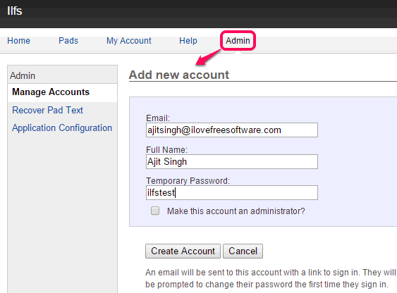 access Admin section and create accounts for collaborators