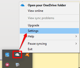 access Settings of OneDrive