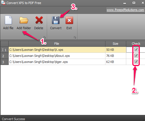 add multiple XPS files, select them, and convert to PDF