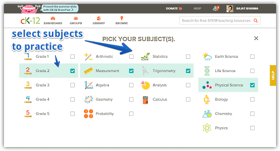 ck12 subject selection