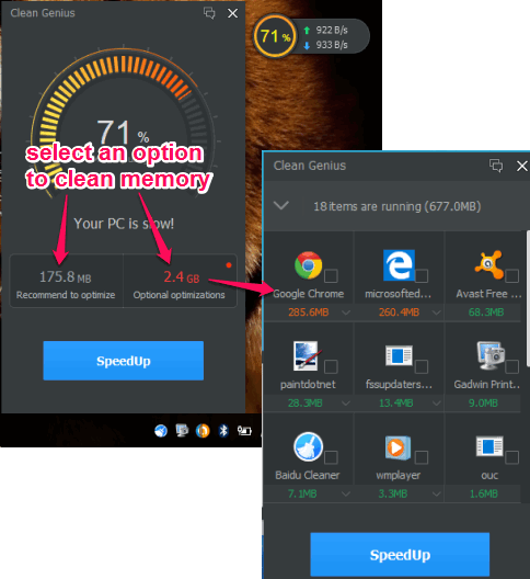 clean memory using the suitable option