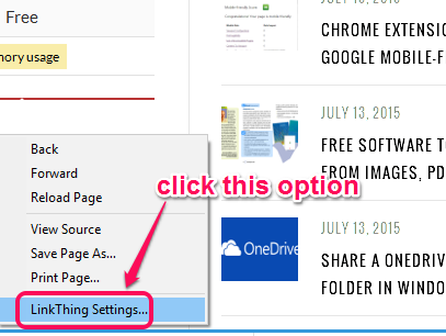 click on LinkThing Settings option