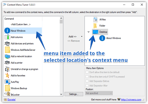 context menu tuner in action