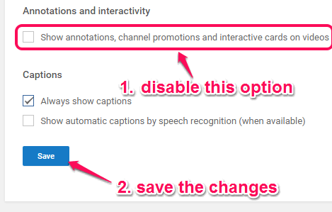 disable the Show annotation option and save the changes