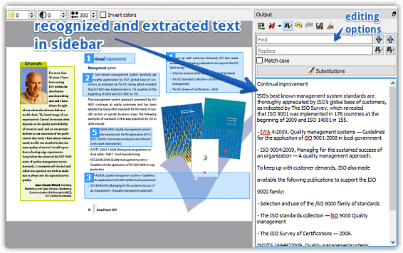 gimagereader extracted text in sidebar