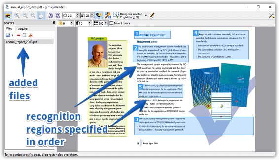 gimagereader ui and extraction region selection