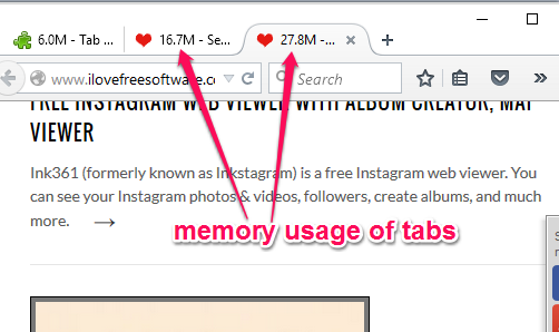 memory usage of tabs is visible before the tab title