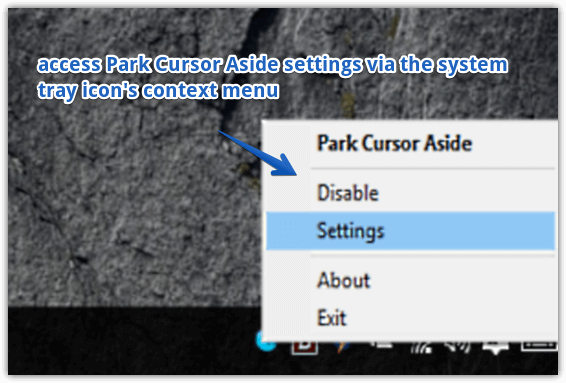 park cursor aside settings