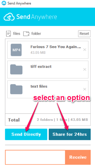 select an option to genarate 6-digit file sharing code