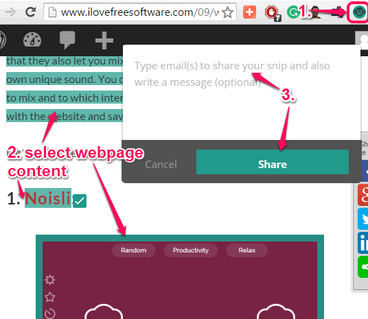 select and share webpage content to desired recipients