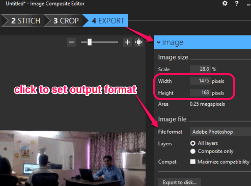 set height and width and export the panorama image