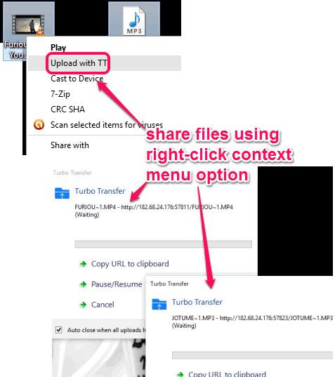 share files using right-click context menu option