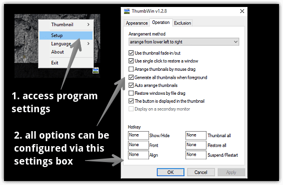 thumbwin configure settings