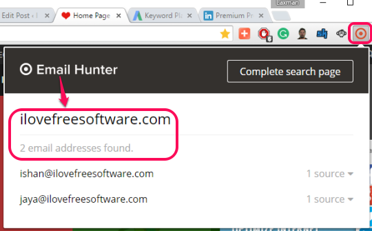 use Email Hunter extension icon to find email addresses