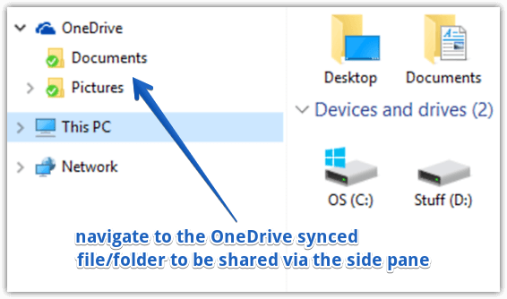 windows 10 access onedrive filefolder to be shared