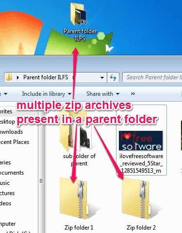 zip archives present in a parent folder