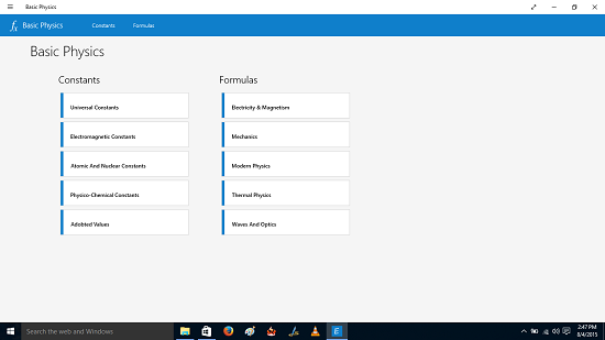 Basic Physics Main Screen