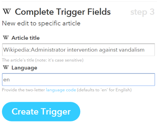 Complete the Trigger Fields