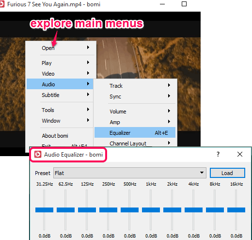Equalizer option in Audio menu