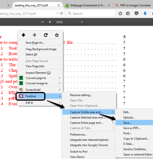 FireShot Firefox plugin context menu options