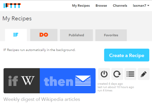 IFTTT recipe to automatically receive weekly digest of Wikipedia articles