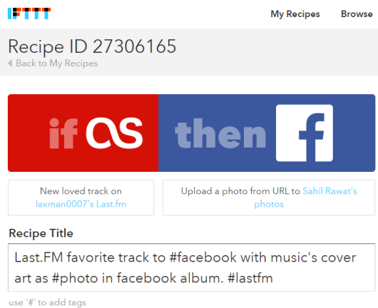 IFTTT recipe used to automatically post new loved tracks on Last.FM to your Facebook account