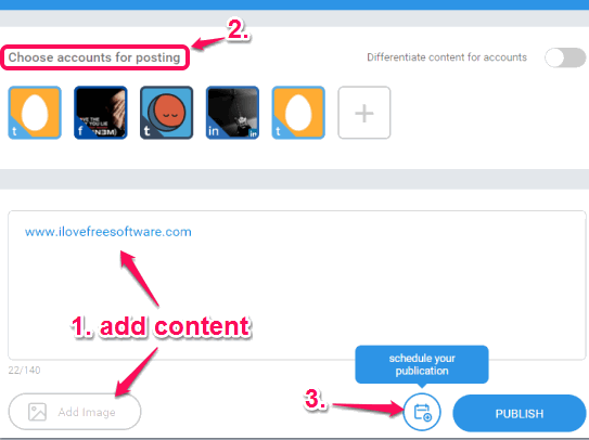 add content, choose accounts, and use Schedule button