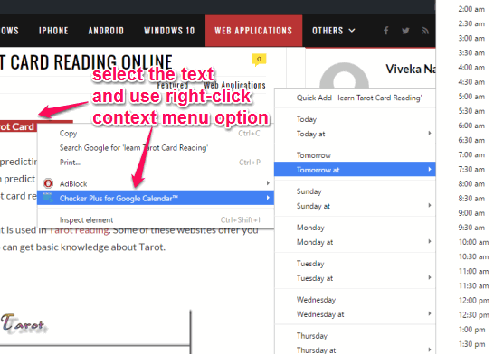 add webpage text as an event to your Calendar