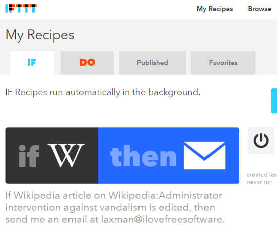 create a recipe to automatically get email when a particular Wikipedia article is edited