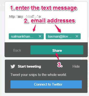enter the email addresses of recipients and a text message to share