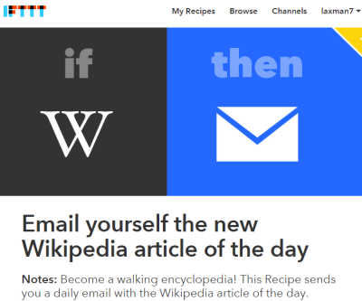 homepage of IFTTT recipe