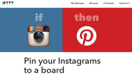 homepage of Pin your Instagrams to a board recipe