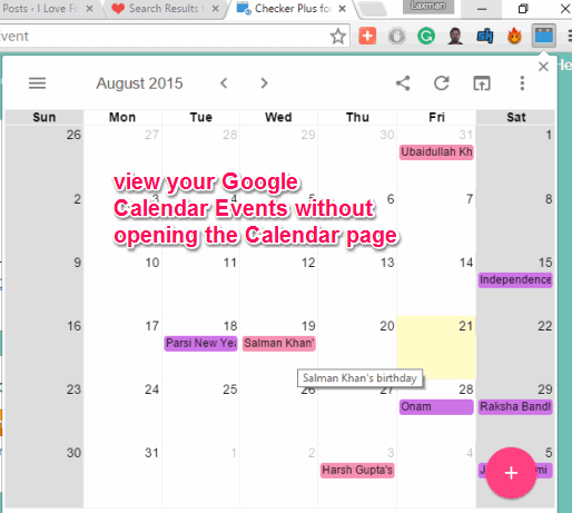 pop-up window to show Google Calendar events
