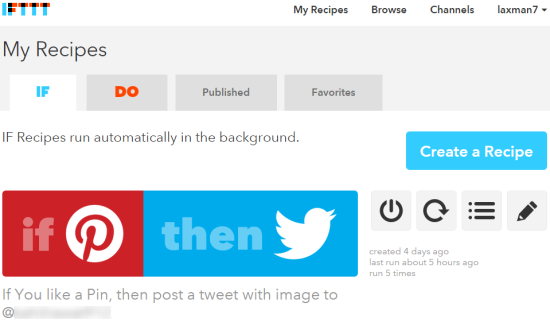 recipe to automatically tweet when you like a pin on Pinterest
