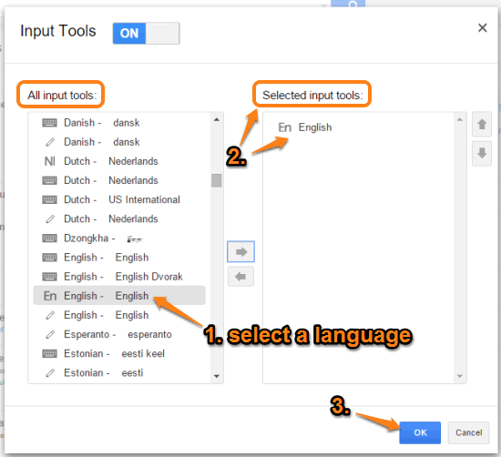 select a language from input tools to add