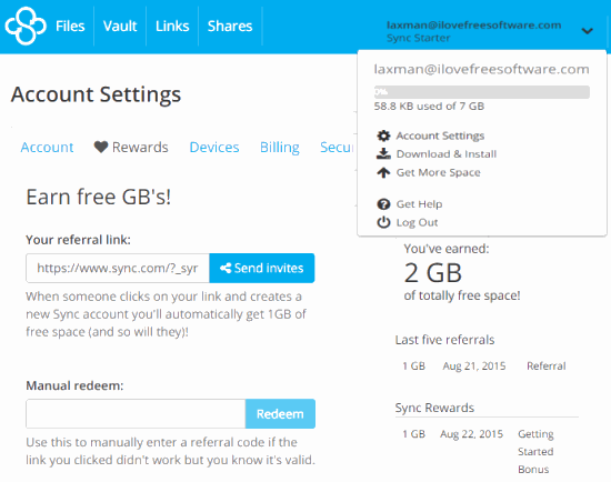 sign up to get 5 GB free space and earn more additional free space
