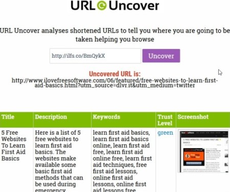 urluncover after link search