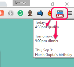 view list of coming events using its extension icon