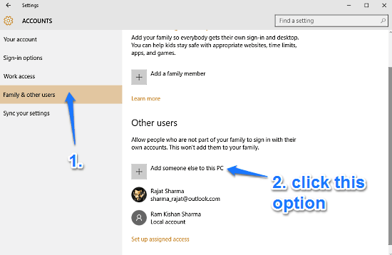 windows 10 add someone else to this pc