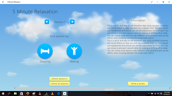 5 minute relaxation main screen