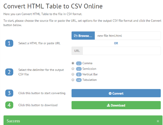 Convert HTML Table to CSV Online
