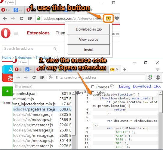 Extension source viewer for Opera