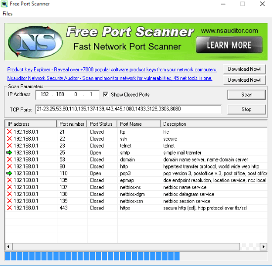Free Port Scanner software- Interface