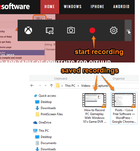 Game Bar feature to record desktop screen