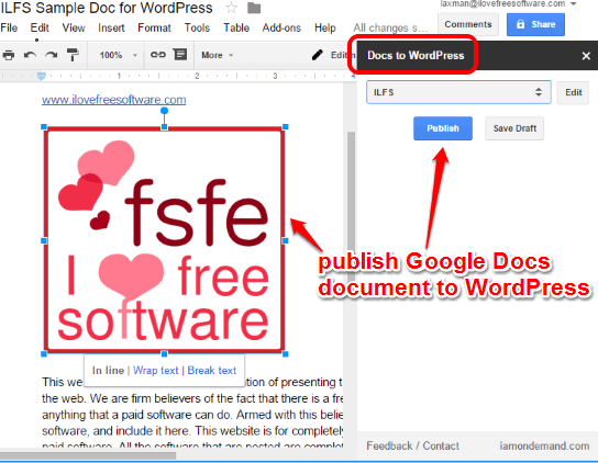 Google Docs plugin to publish a document to WordPress