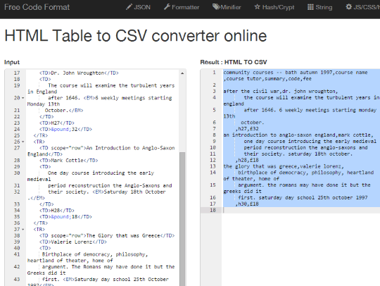 HTML Table to CSV Converter Online
